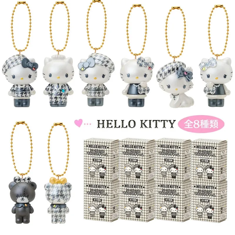 Hello Kitty Houndstooth Estilo Hepburn Blind Box Daniel Bear KT Boneca Chaveiro Pingente Brinquedo Colecionável Charm para Bolsa 8 Estilos Sortidos