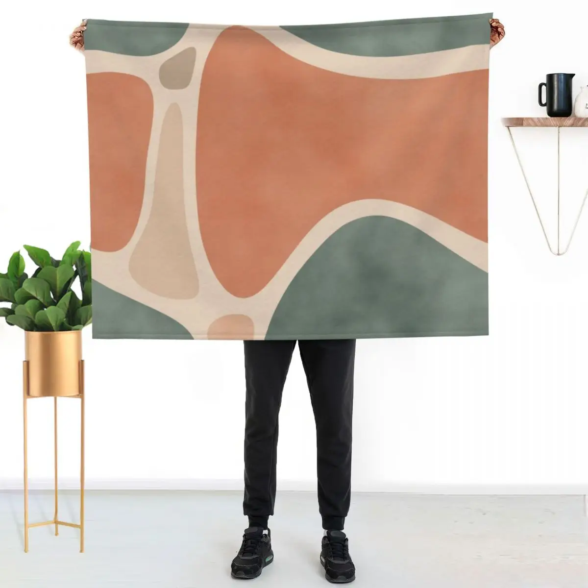 Earth Tones Shapes Throw Blanket Loose Furrys Summer Beddings Luxury Thicken Shaggy Sofa Throw Blankets
