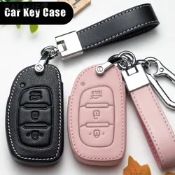 Leather Car Key Case Cover Holder For Hyundai Tucson Sonata Santa Fe Creta ix25 ix35 i10 i20 Verna Solaris Mistra Elantra Accent