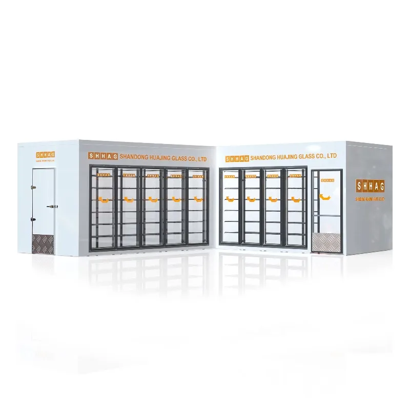 Customized Walk-in Freezer Optional Insulation Panel Thickness Equipped With Shelves Refrigeration Units And Framed Glass Doors