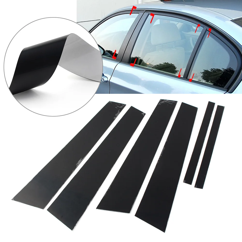 6 Pcs Bright Black Car Door Window Pillar Posts Cover For BMW 3 Series E90 2005-2012 Decoration Cover Trims