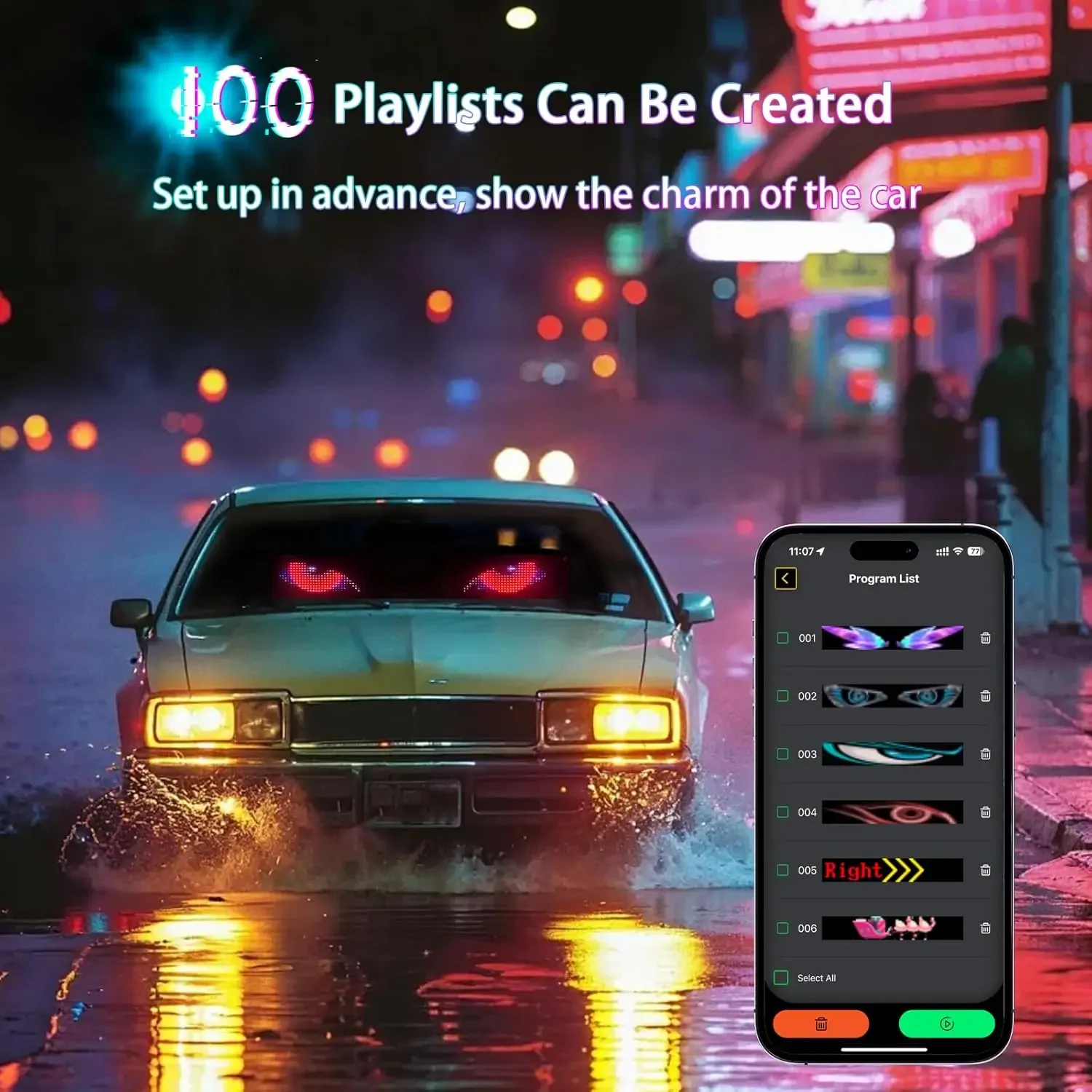 2 قطعة عيون الشيطان مصباح ليد للسيارة الزجاج الأمامي App التحكم DIY بها بنفسك الرسوم المتحركة للبرمجة فليكس عرض مقاوم للماء USB-العملة للسيارات