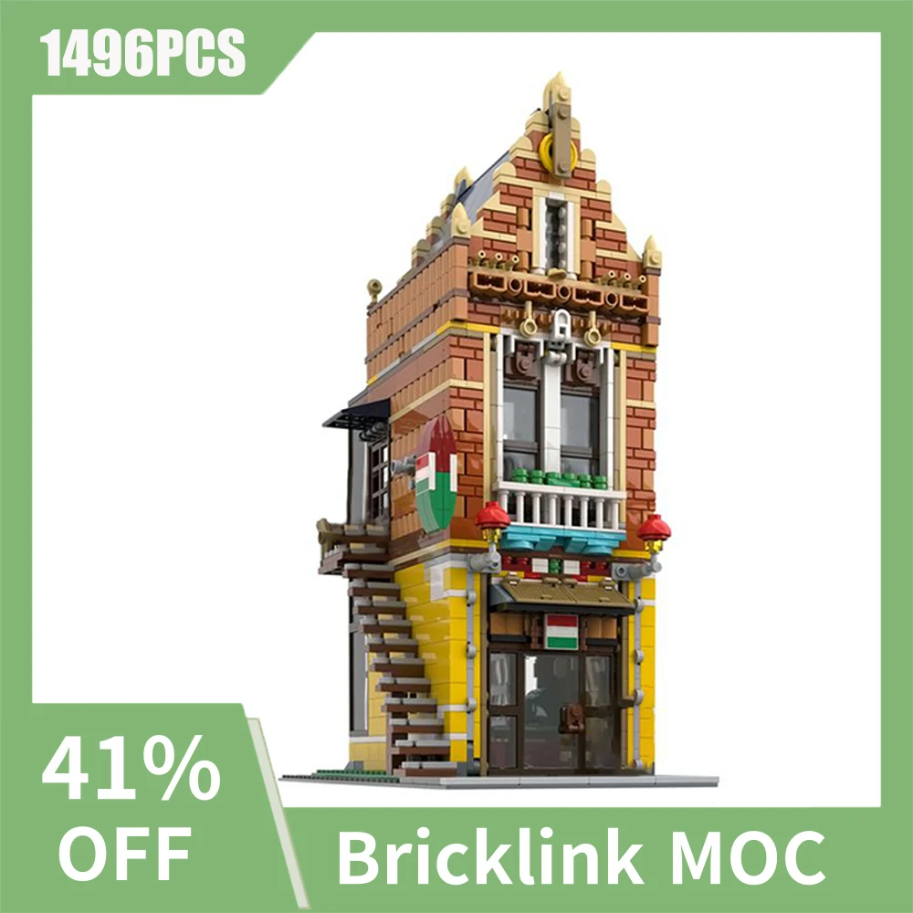 

NEW 1496PCS City Hot Selling Street View Moc Modular Pizzeria model DIY creative ideas ChildrenToy birthday Gift building blocks