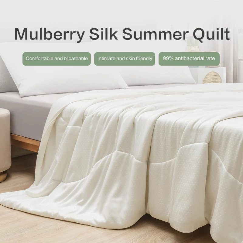 Summer Natural Mulberry Silk Quilt And Polyester Mixed Filling Antibacterial Fabric 150*200cm 200*230cm