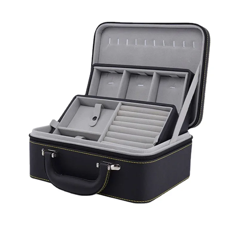 Double Layer Leather Jewelry Organizer Portable Black Jewelry 7 Double Layer Leather Jewelry Organizer Portable Black Jewelry