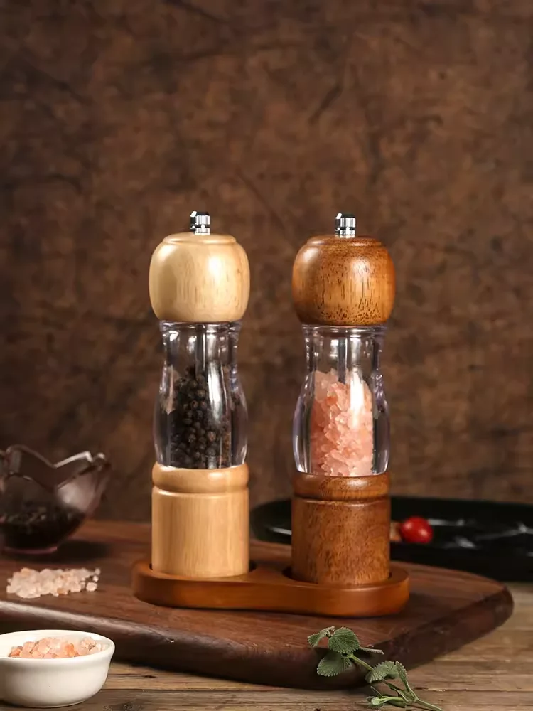 

Solid Wood Pepper Grinder Manual Freshly Ground Rotary Spice Bottle Portable Pepper and Sea Salt Seasoning Container