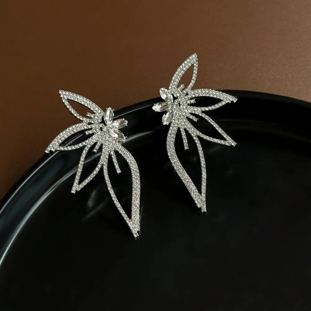 Women Stud Earrings Exaggerated Cubic Zirconia Maple Leaf Stud Earrings Luxury Statement Jewelry Women’s Fashion Accessories