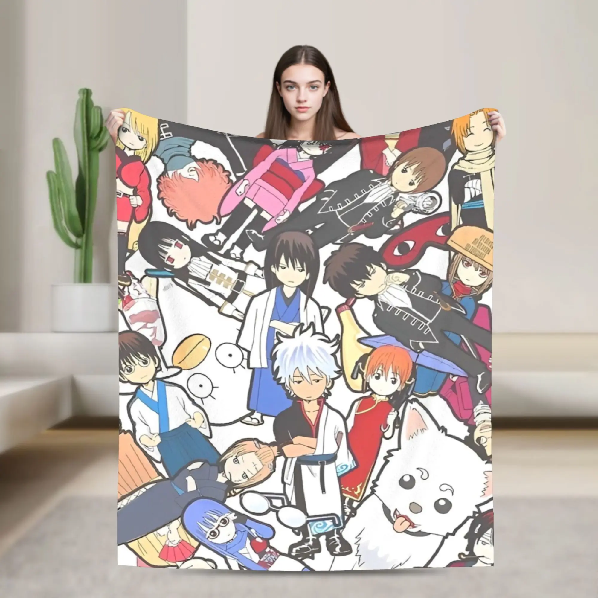 Gintamas Flannel Blankets Adventure Samurai Science Fiction Comedy Novelty Throw Blanket for Home 200x150cm Plush Thin Quilt,
