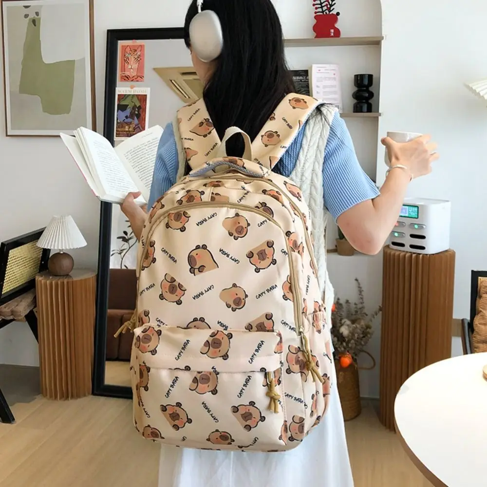 Kawaii Cartoon Capybara Backpack Nylon Funny Capybara School Bag Large Capacity Handbag Student Laptop Bag