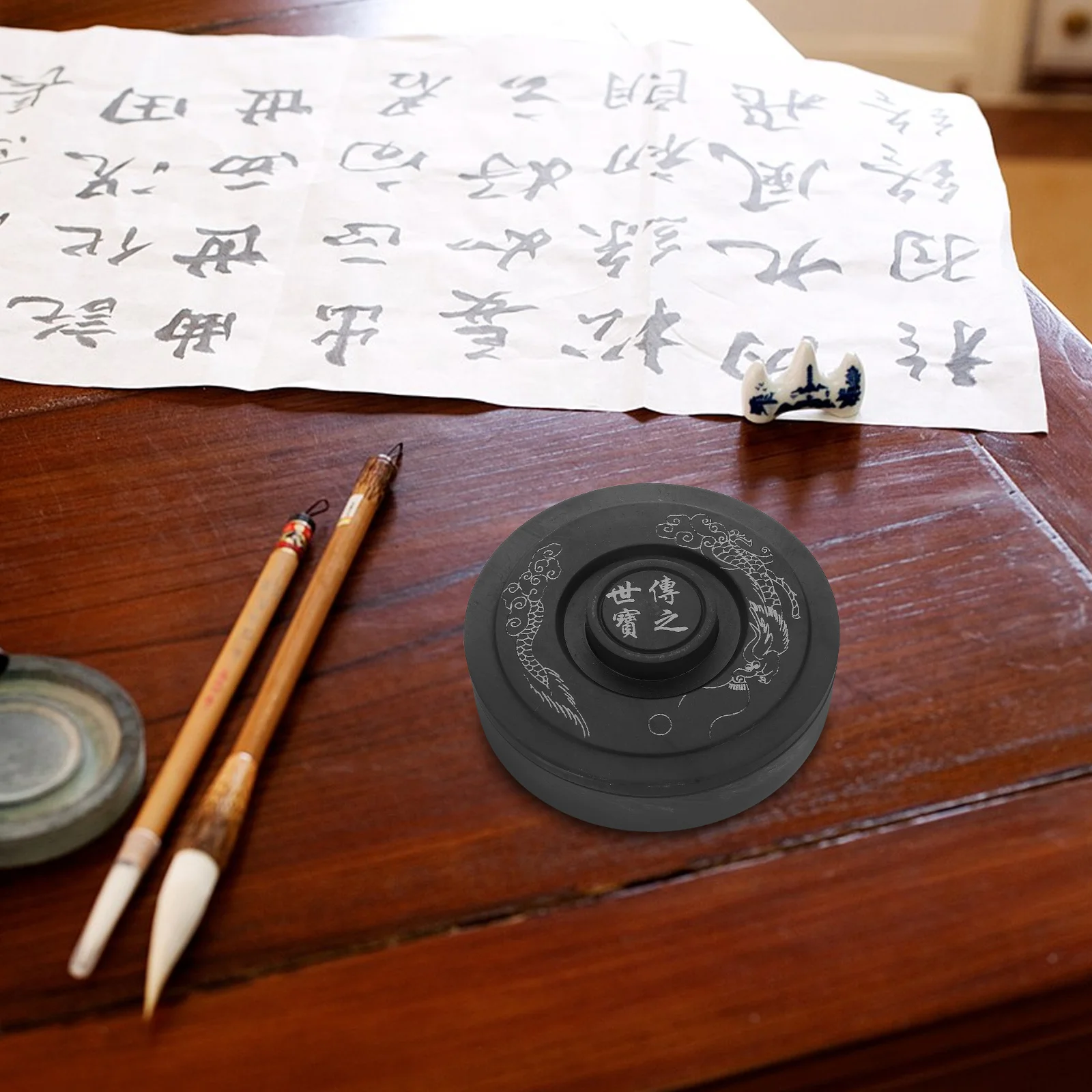 Portable 5 Inch Traditional Chinese Calligraphy Inkstone Vintage Aesthetic Smooth Surface Beginners Practice Anytime Anywhere