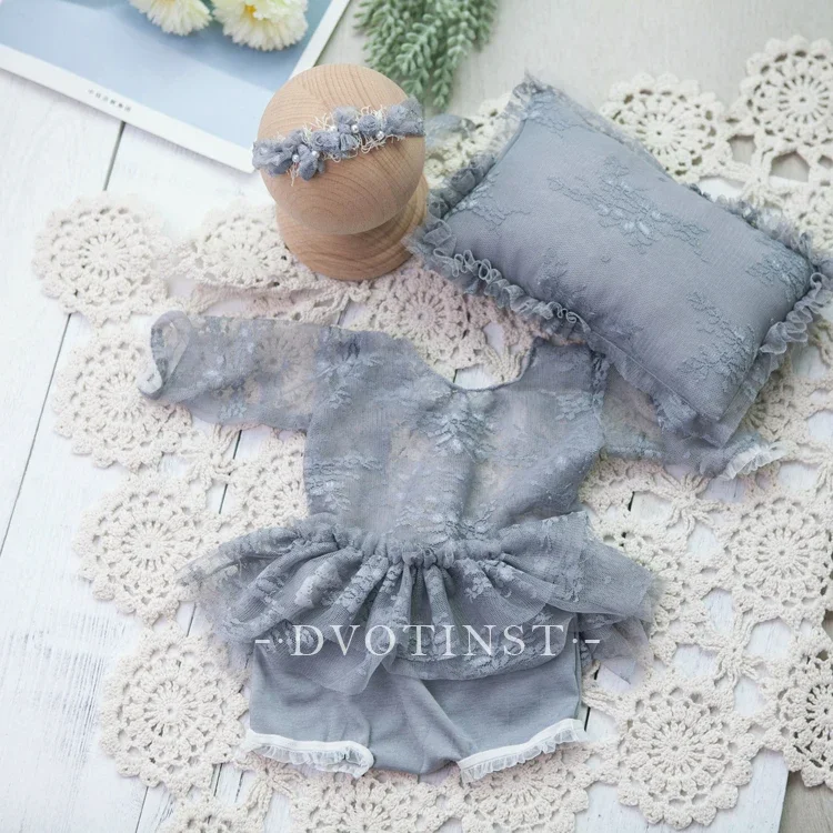 Newborn Photography Props for Baby Girl Lace Outfits Bodysuit Headband Pillow Clothes Fotografia Accessories Studio Photo Props - view 5
