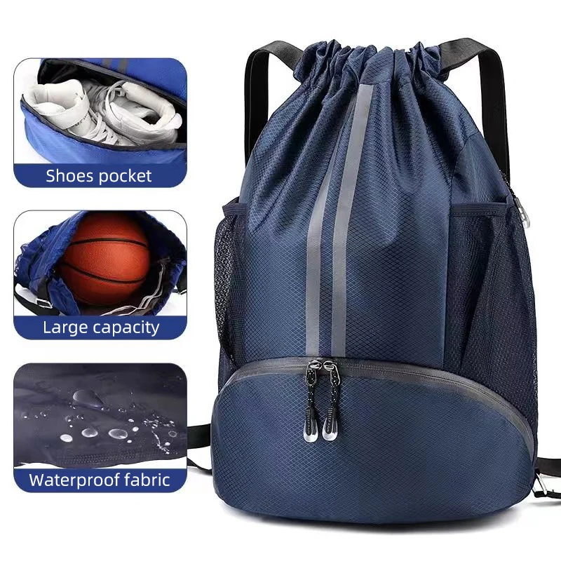 Mochila para gimnasio y Fitness, bolsas de almacenamiento para fútbol al aire libre, mochila deportiva de entrenamiento, bolsa de Camping con correa con cordón multifuncional