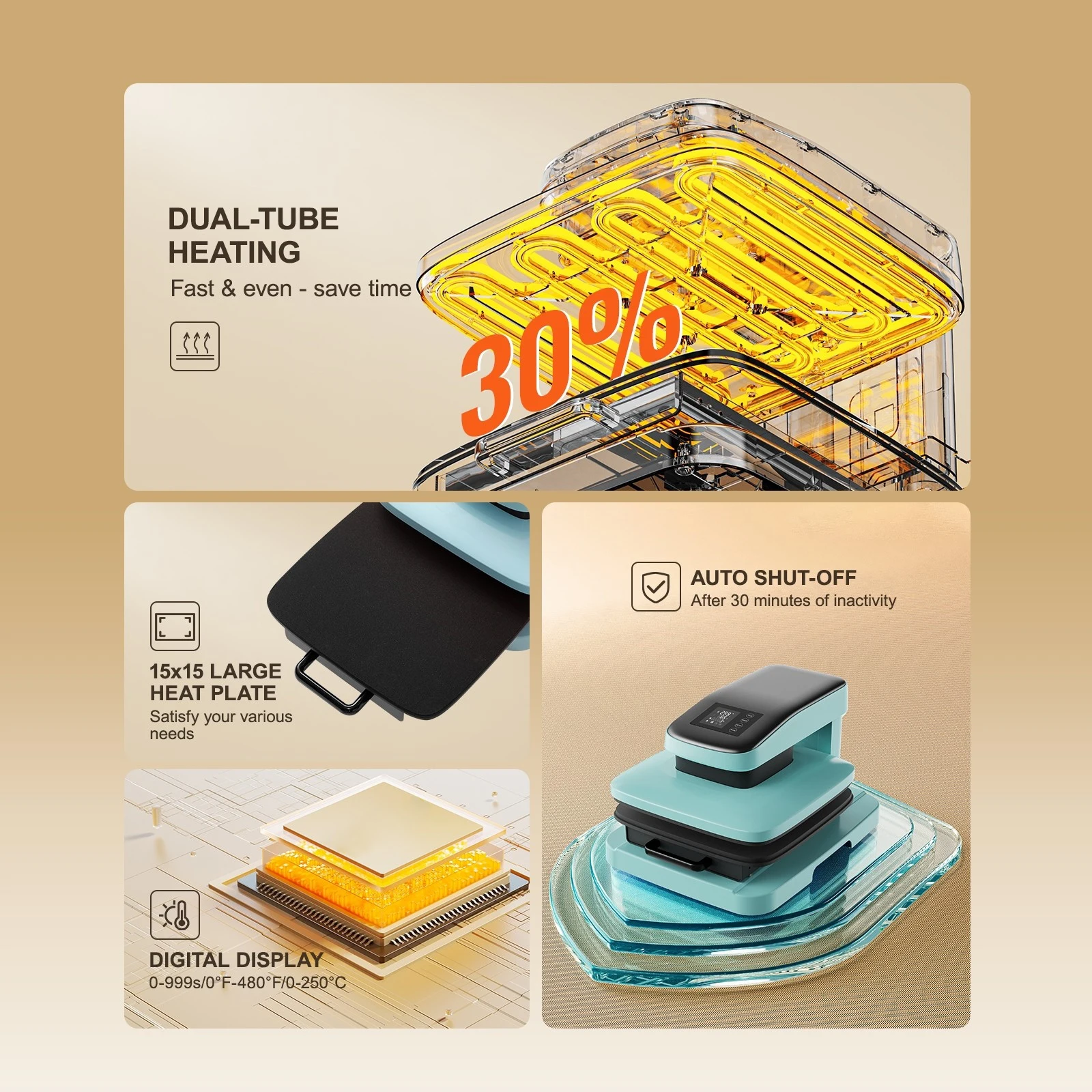 ماكينة الضغط الحراري الأوتوماتيكية SucceBuy مقاس 15 × 15 بوصة، تسخين سريعًا وتساويًا، مكبس حراري للتسامي والقمصان #5