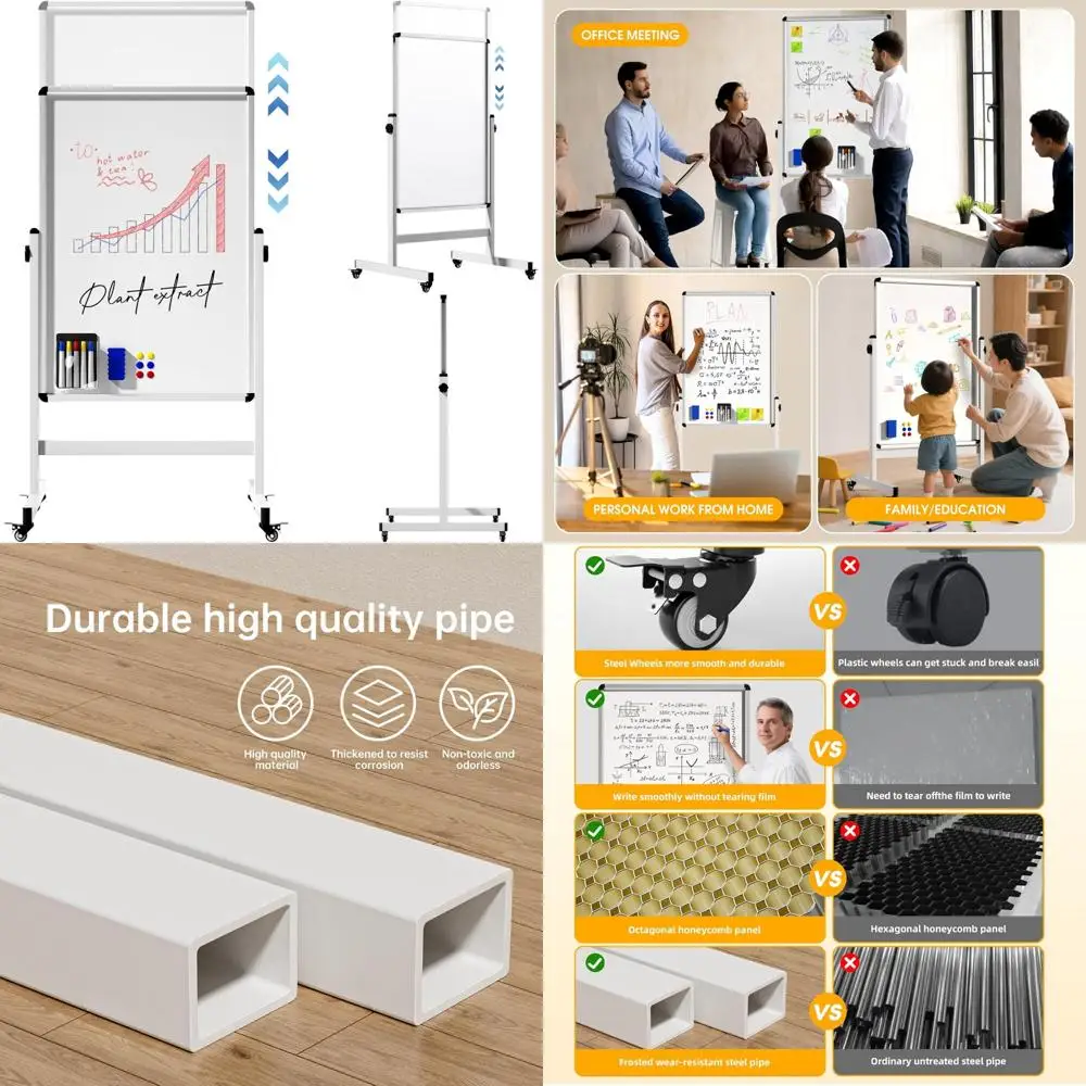 

Mobile Dry Erase Board on Wheels, 48 x 28 Magnetic Double Sided Whiteboard Easel, Large Reversible Rolling White Board with Alum