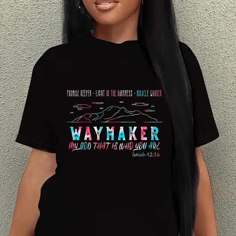 Tie Dye Waymaker Miracle Worker Promise Keeper Christian Women's Plus Size T-Shirt 100% Cotton 220g