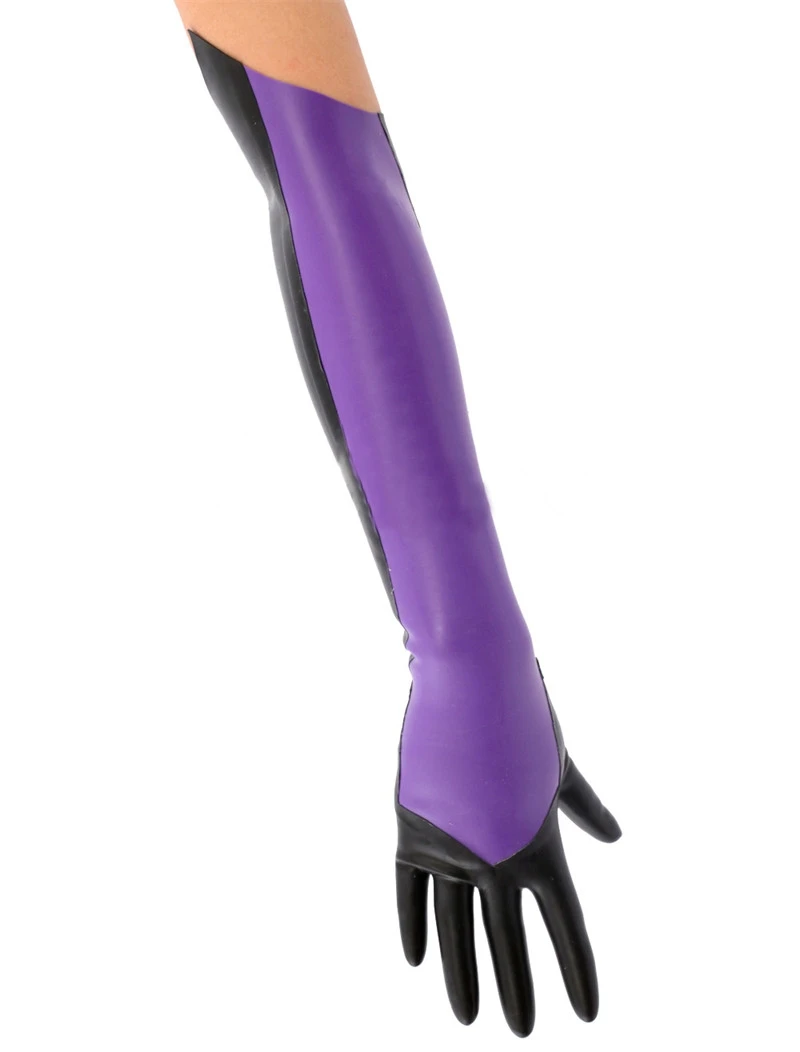 

New Style Latex 100% Rubber Gloves Five Finger Purple Black Handschuhe Handmade XS-XXL