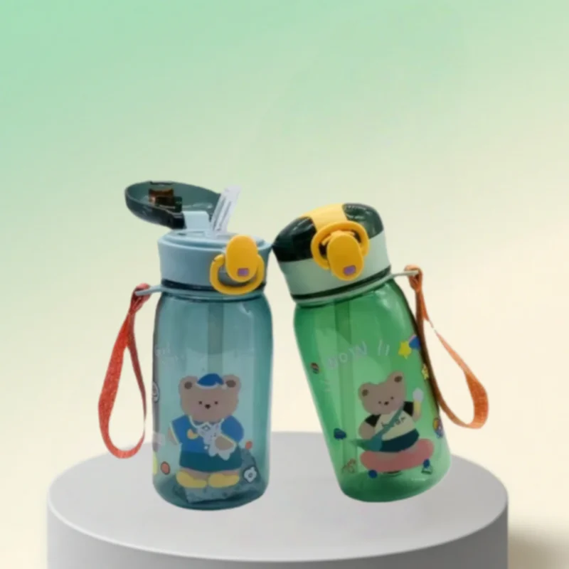 أطفال الكرتون كوب امتصاص الماء مع القش لطيف الدب مانعة للتسرب زجاجات مياه في الهواء الطلق المحمولة شرب زجاجة كوب جميل للأطفال