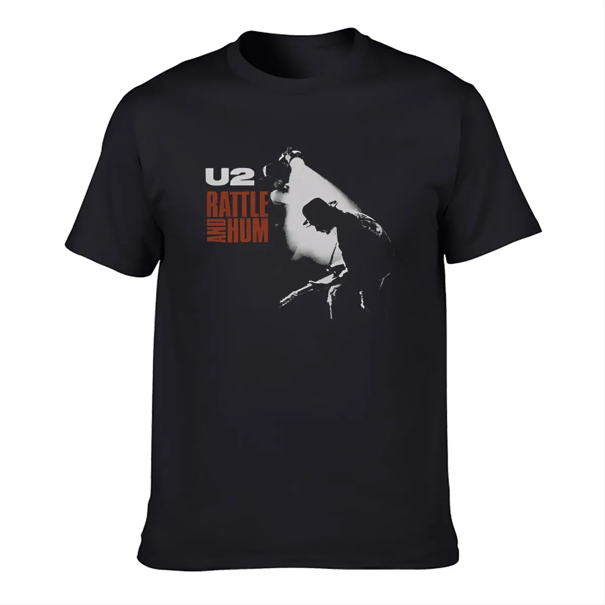 U2 Rattle Hum Album Cover Band Logo Black Short Sleeve T Shirt Adult XL Tee 100% Cotton