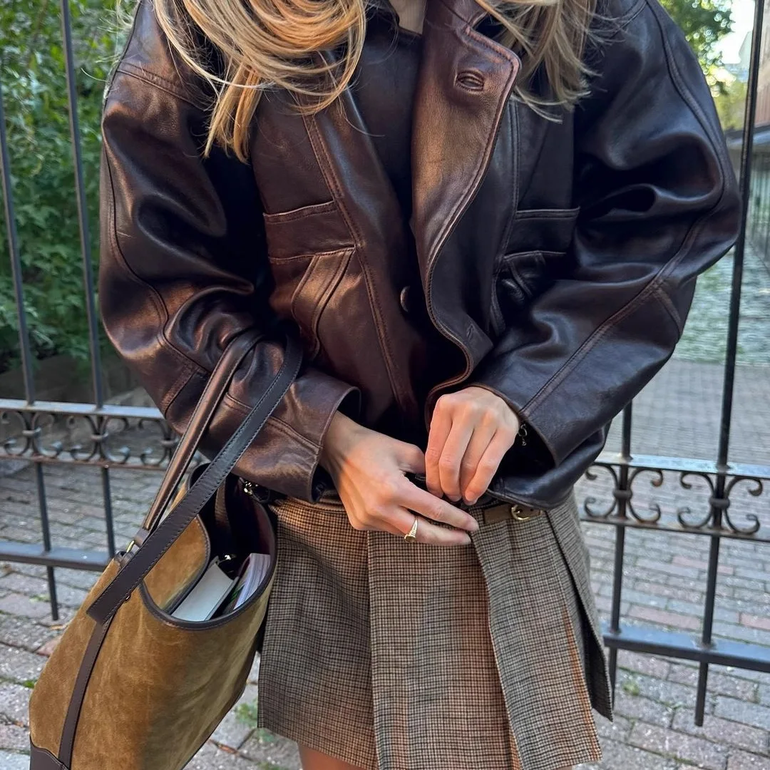 Cappotto da donna retrò Atuumn Jakcet Colletto con risvolto Tasche impiombate a tre bottoni per giacca da moto da donna High Street Chic