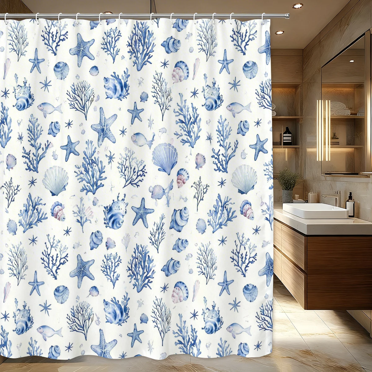 Ocean Themed Polyester Bathtub Curtain Vivid Marine Scenery Printed Shower Curtain Bathroom Decor