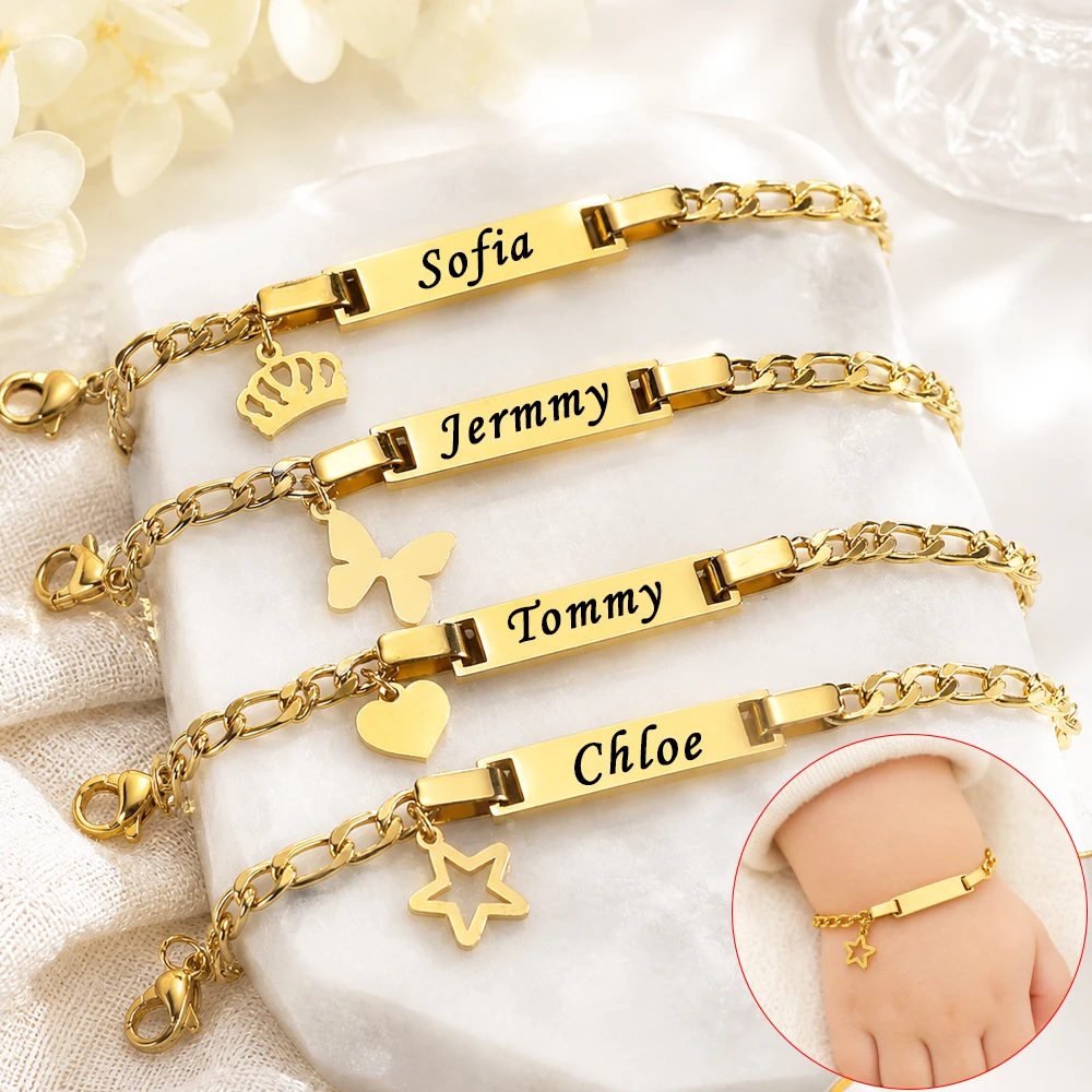 Engrave Baby's Name Bracelet Custom Personalized Birth Date Bracelet Birthday Gift to Little Boy Girls Stainless Steel Bangle