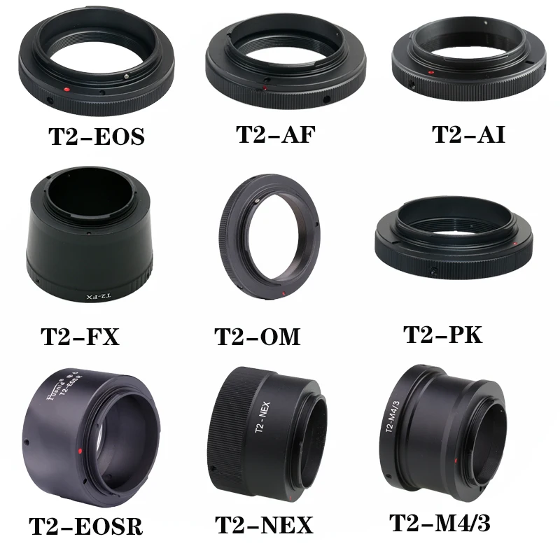 

Camera Adapter Ring T2 Metal Mount M42x0.75 for Canon EOS EOSR/Nikon F AI/Fujifilm Fx X/Olympus M4/3 OM /Sony AF/NEX/Pentax PK