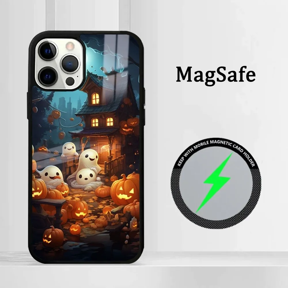 Happy scary halloween Phone Case For iPhone 15 14 13 12 11 Pro Max Plus Mini Mirror Magnetic Cover