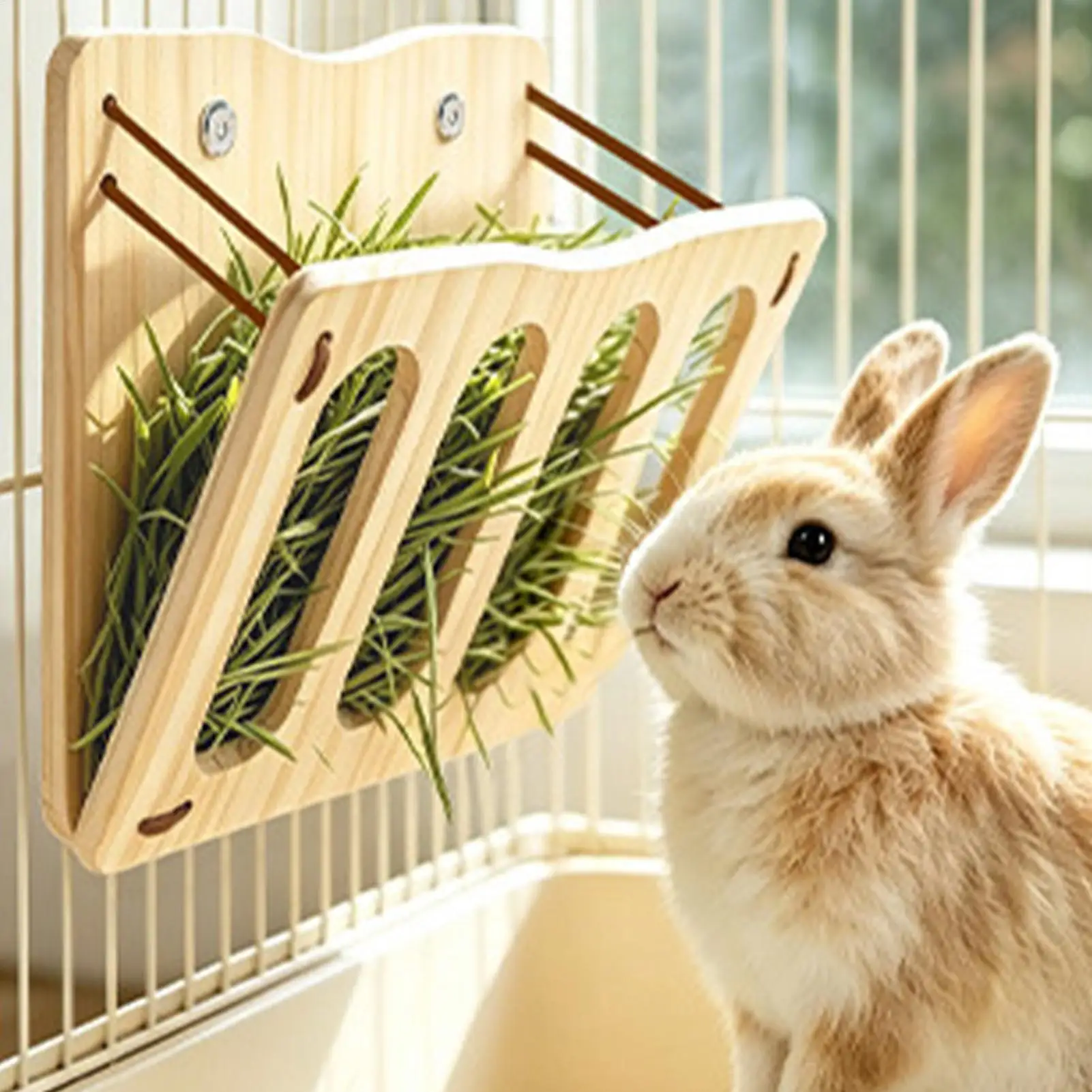 Bunny Hay Feeder Large Wooden Cage Mounted Food Dispenser Holder Chinchilla Hay Feeder For Hamster Chinchilla Ferret Small