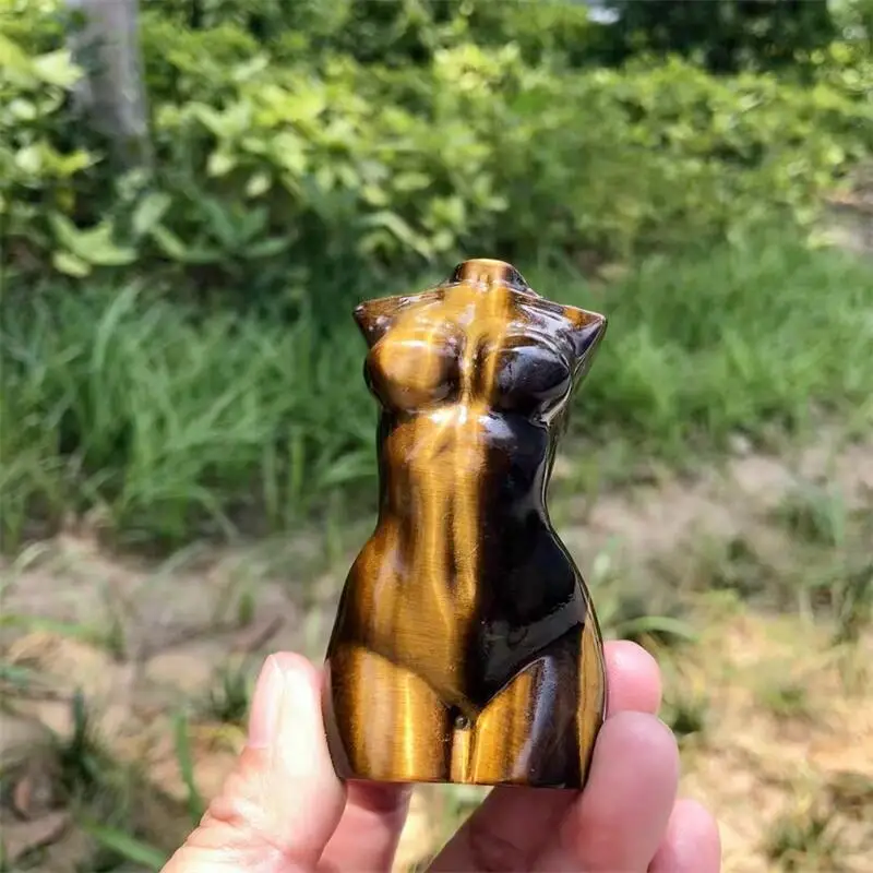 8CM Natural Yellow Tiger Eye Stone Lady Body Carving Healing Crystal Statue Naked Art Stone Gemstone Collectible Gift 1pcs