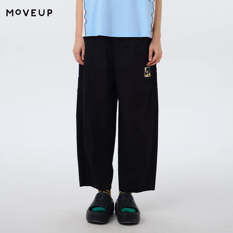 

MOVEUP Casual Straight Pants 2026 Summer New Pure Cotton Elastic Waist Cat Woven Label Pocket Loose Trousers For Women 325220108