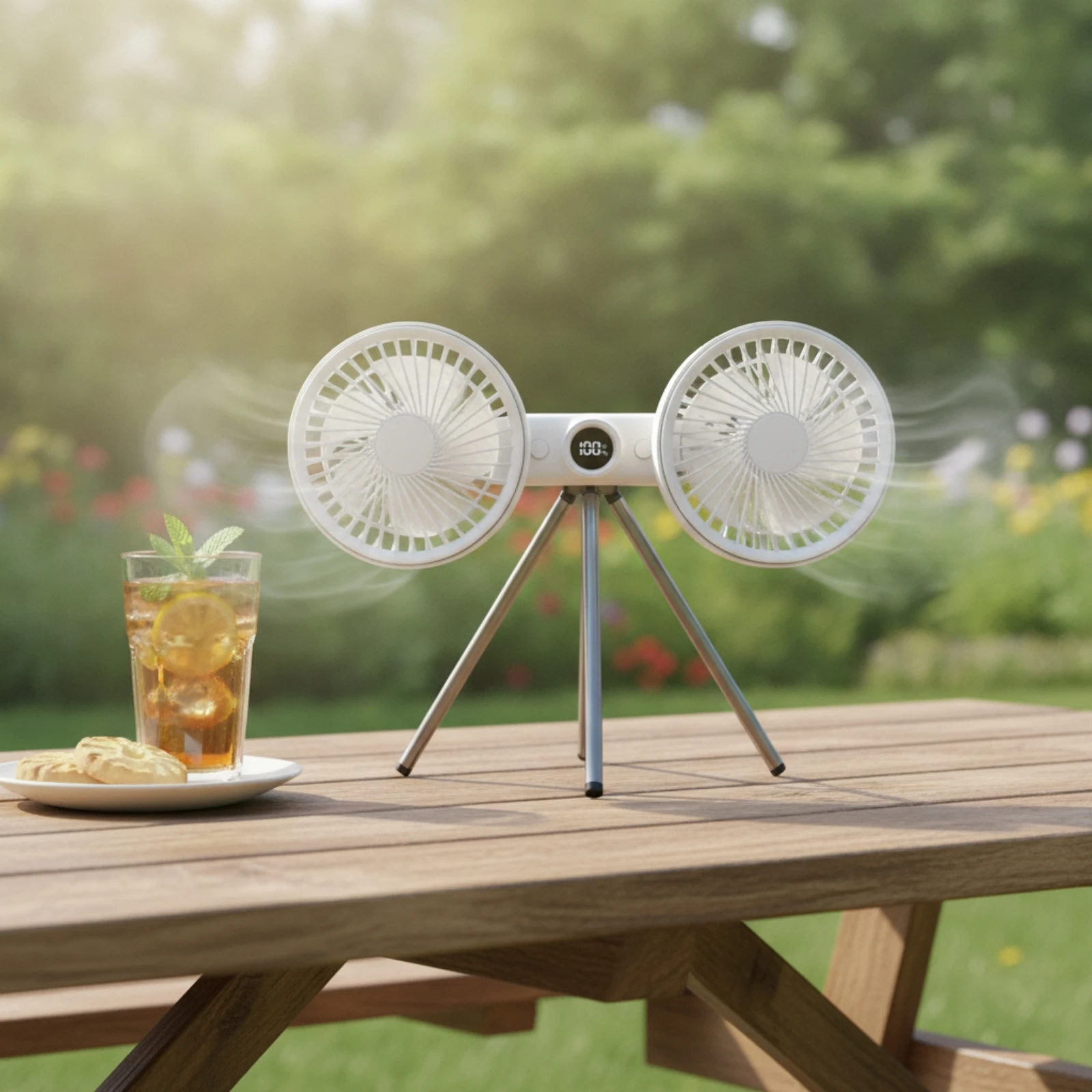 Double Head Fan with Tripod Compact Two-headedHead Fan USB-C 3-Speed for Campers, Camping, Tent