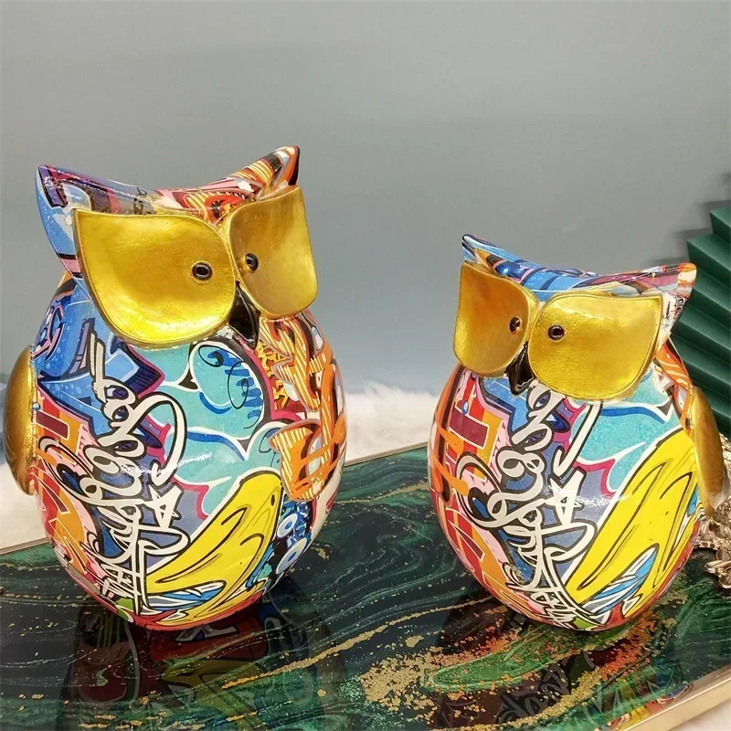 

Owl Statues Home Decor European Sculpture Animal Colorful Resin Crafts Ornaments Wine Cooler Living Room Resin Home Decoration