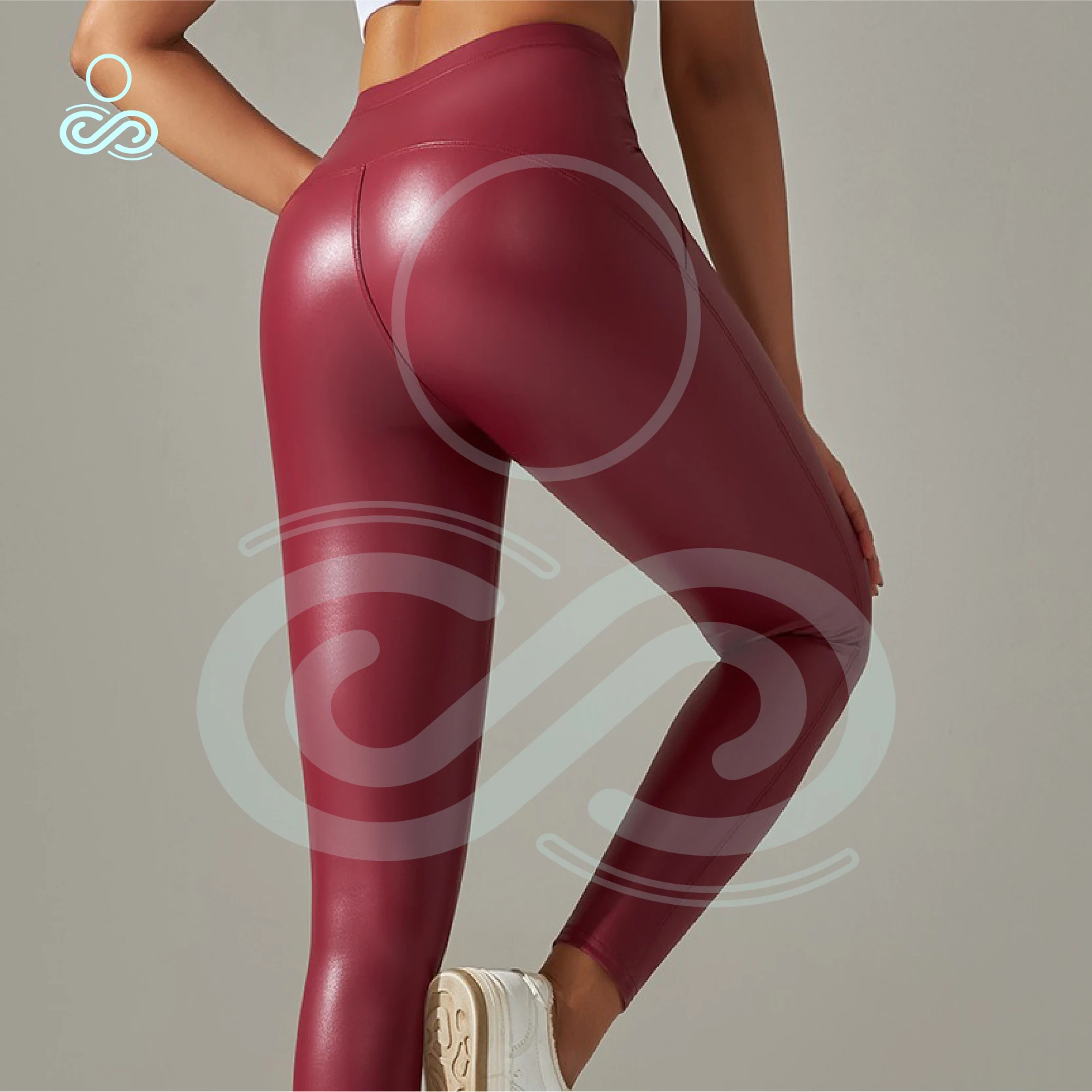 High Waisted Hip Lifting Belly Cinching Waist Cinching PU Leather Pants with Internal Sanding Yoga Base Layer Cropped Pants