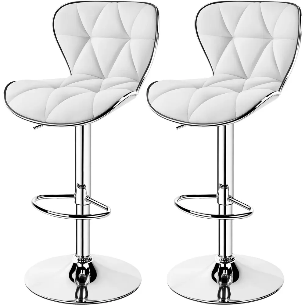 Adjustable Mid-back Faux Leather Counter-Height Bar Stool for Kitchen Counter, Set of 2, White
