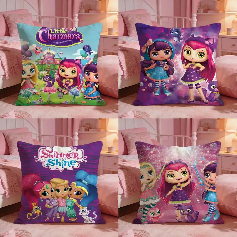 Cute Anime Little Charmers Cushion Cover Premium Comfort Reversible Pillow Cove -Two In One Design For Any Room & Car Interior