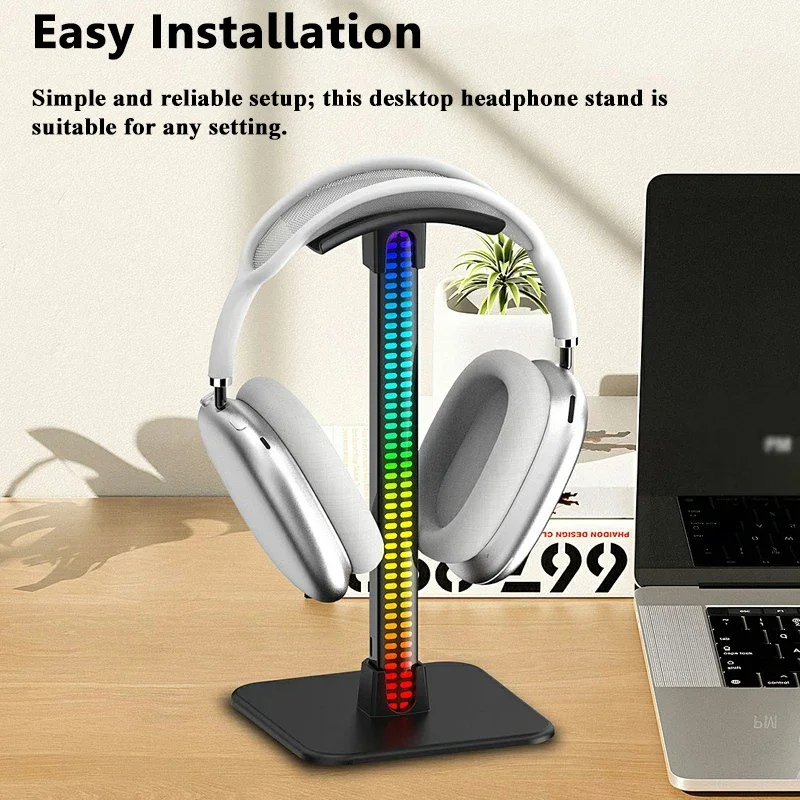 Universal Gaming Music Headset RGB Rhythm Light Headphones Stand Holder Bracket Pickup Light Desktop Display Shelf Type-C Port view 3