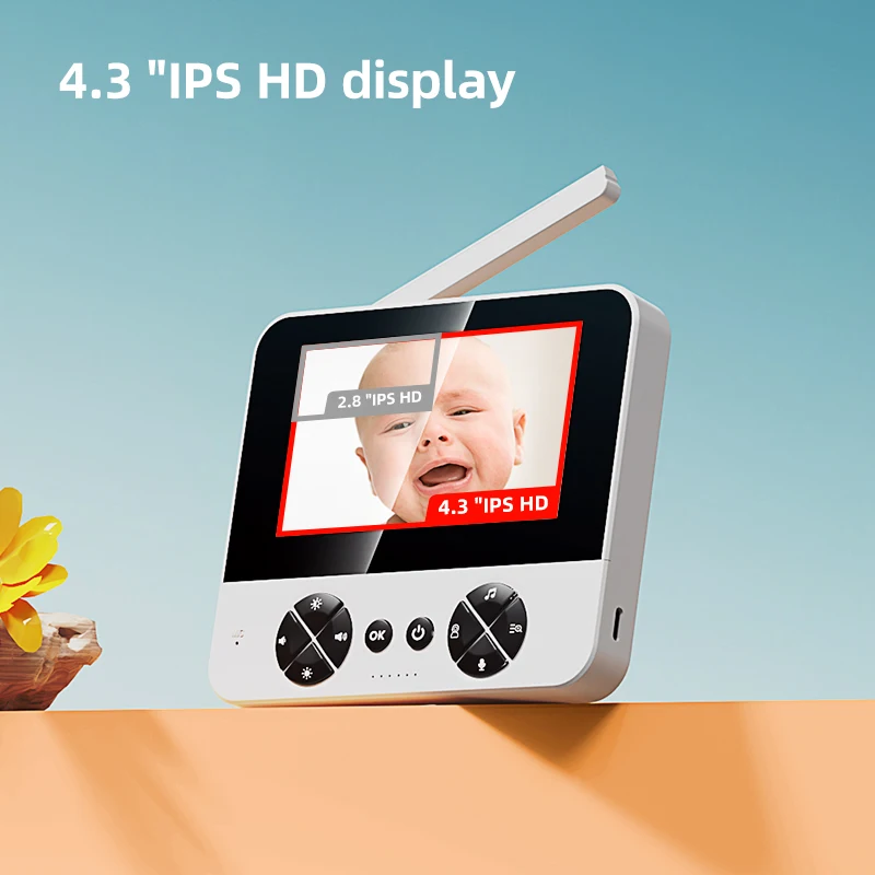 Imagem -02 - Monitor de Bebê Ips de 4.3 Polegadas com Visão Noturna Infravermelha Detecção de Temperatura Intercomunicador de Voz Proteção de Segurança Câmera de Bebê