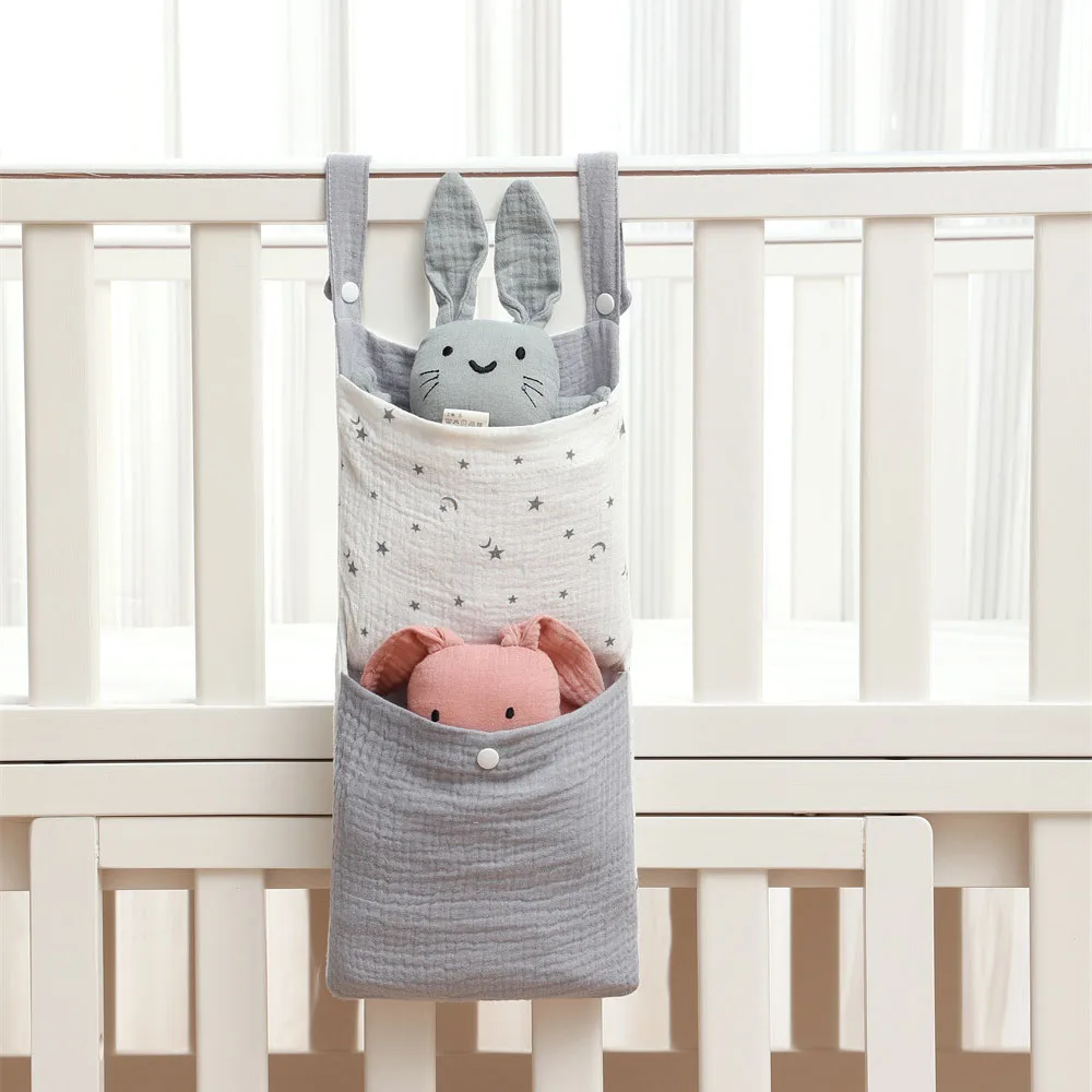 Baby Bed Hanging Storage Bags Cotton Newborn Crib Organizer Toy Diaper Pocket for Crib Bedding Set Accessories Nappy Store Bags