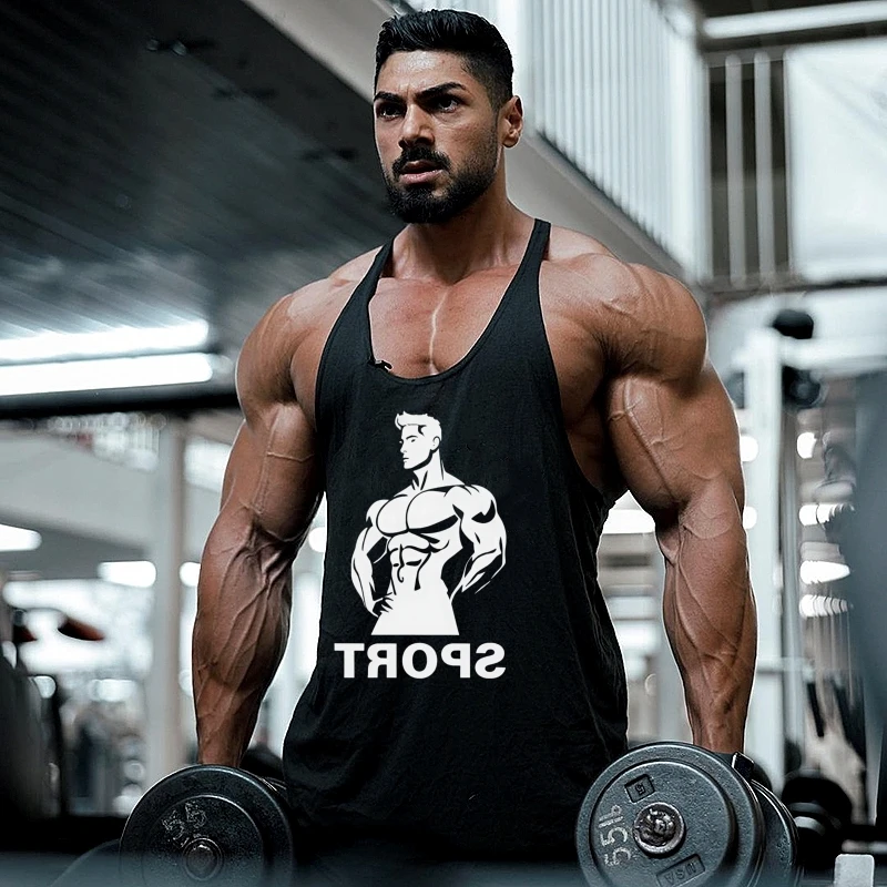 

Men's Bodybuilding Gym Tank, Stringer Fitness Vest, Y Back Sleeveless Shirt, Breathable Lightweight Cotton Summer Clothing