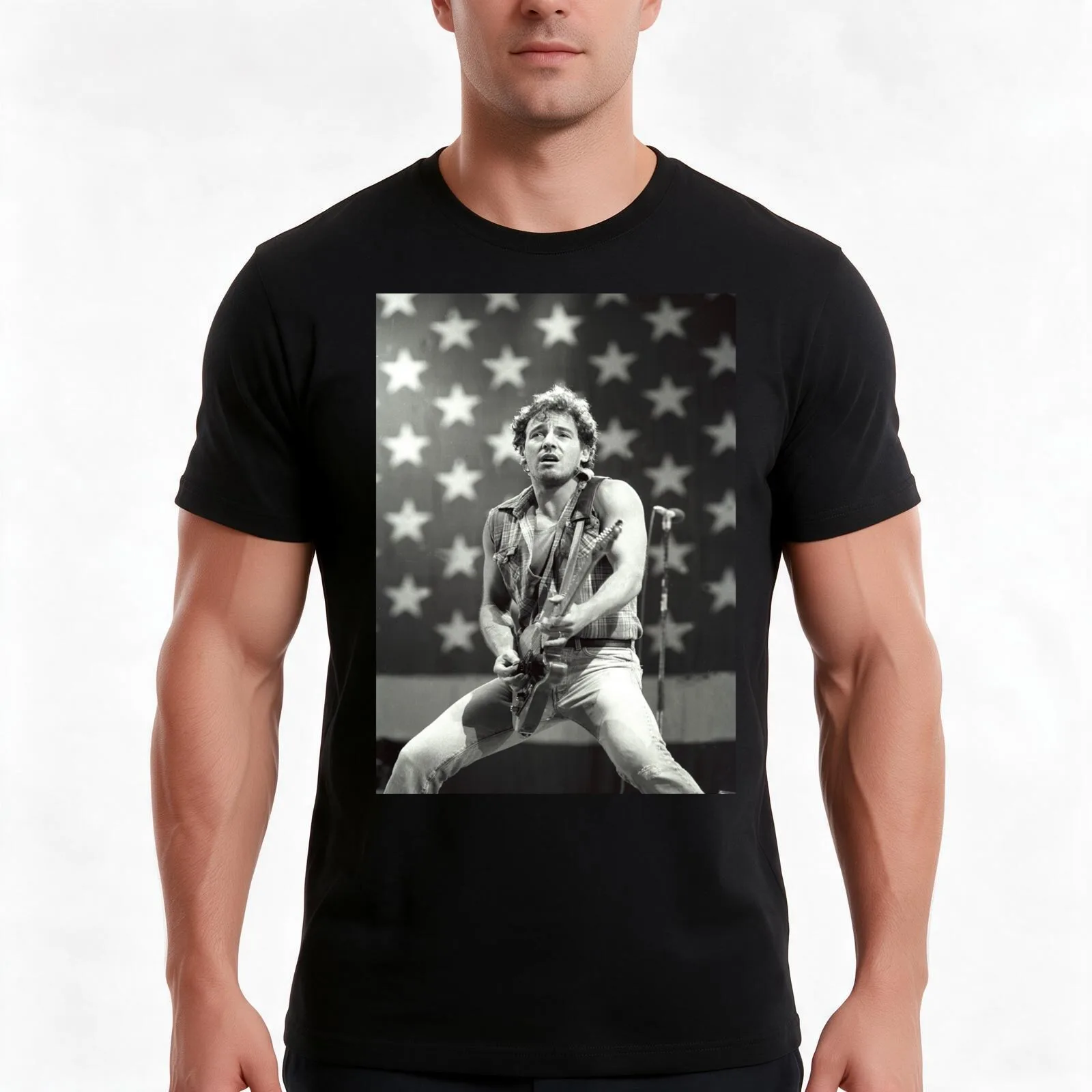 First Concert Springsteens Poster T-Shirt, Summer Casual Cotton Tee, Oversized Streetwear Tops, Vintage Graphic Print