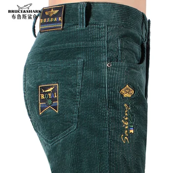 Nouveau pantalon taille moyenne épaissir hommes velours côtelé complet Bruce & requin décontracté hommes pantalon ample confortable mode Stretch coton grande taille
