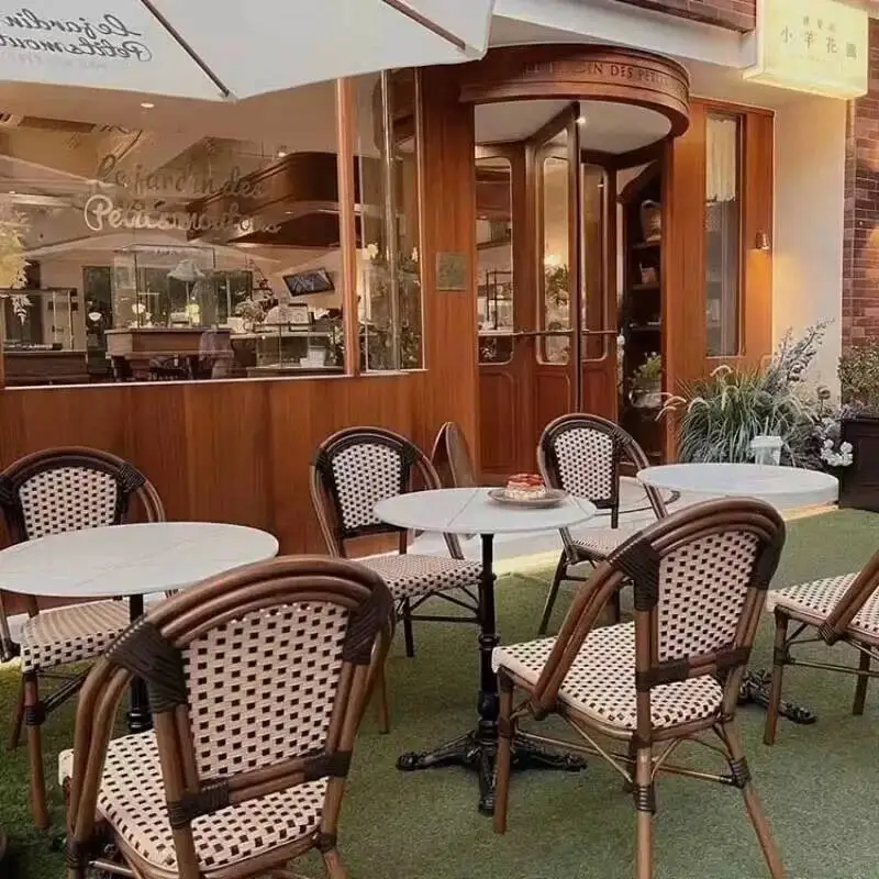 Courtyard French Outdoor Table and Chair Garden Furniture Set Balcony Waterproof Sunproof Rattan Coffee Table and Chair Sets