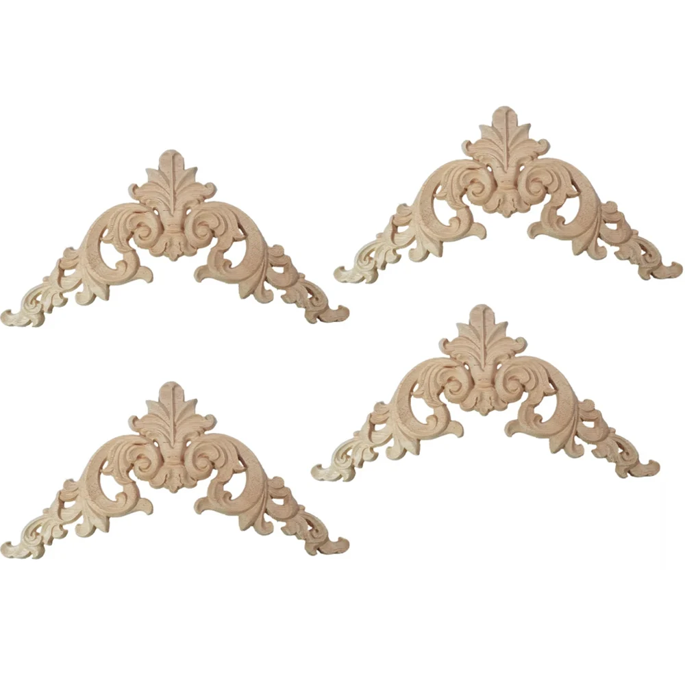 4PCS Woodcarving Decal Corner Applique Frame Door Decorate Wall Furniture Decorative Figurines Wooden Miniatures 12/15/20/25cm