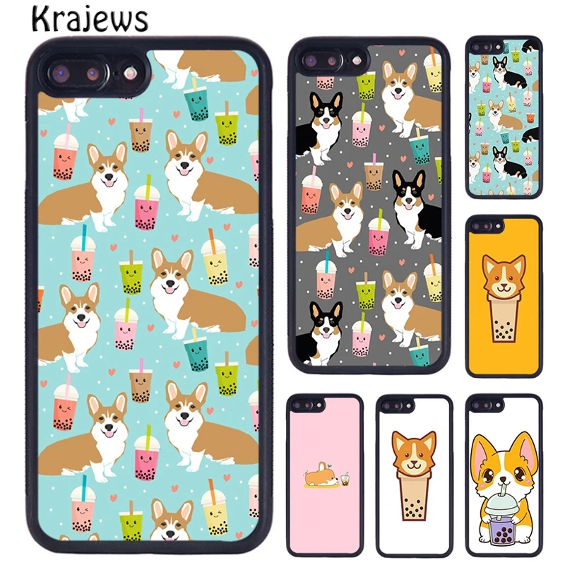 Krajews Corgi and Bubble Tea Phone Case Cover For iPhone 16 15 14 plus X XR XS 11 12 13 pro max coque