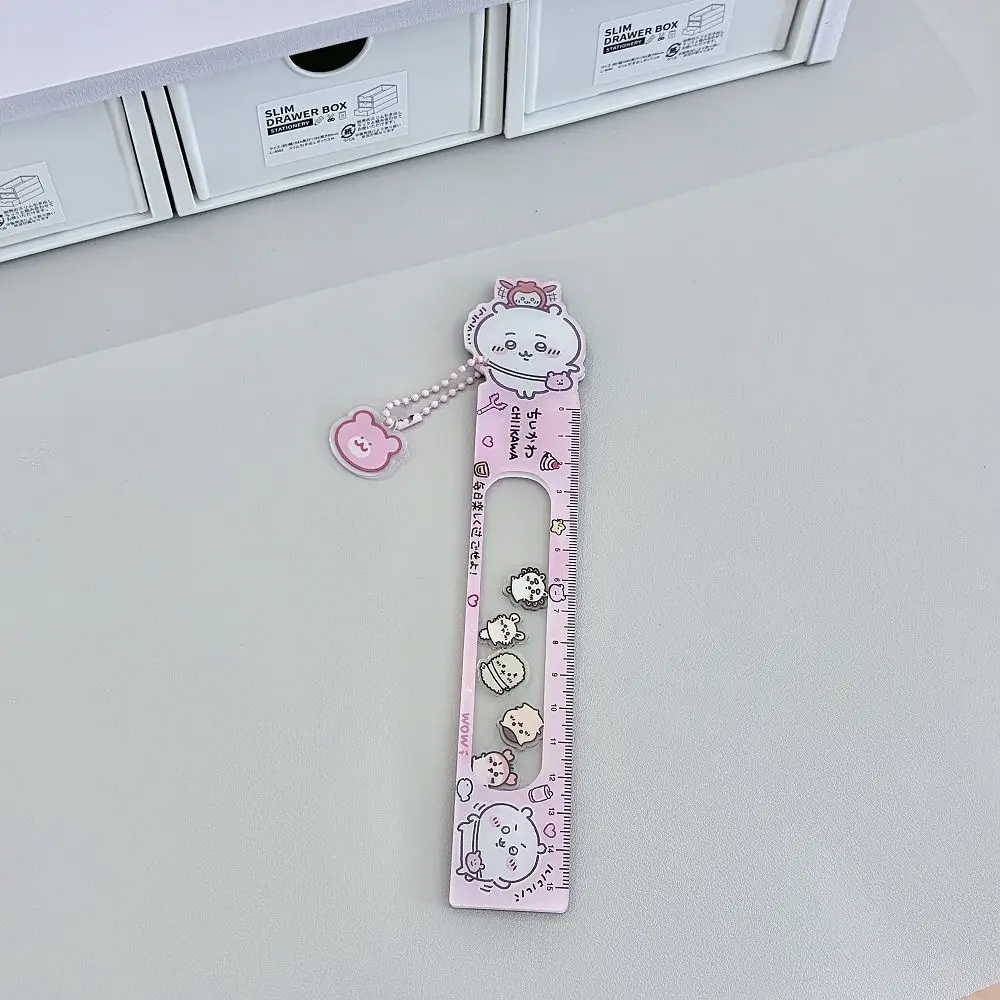 Anime Chiikawa Cute Sliding Ruler With Pendant 15cm Clear Acrylic Straight Ruler For Journal Drawing Sketching School Supplies view 6