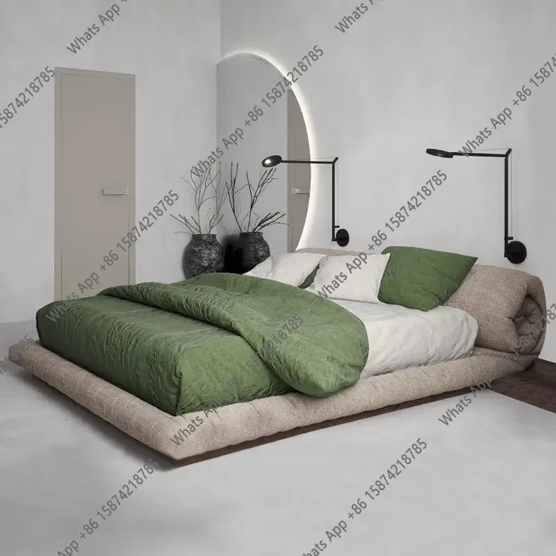 X5 Nordic Fabric Bed Light Luxury Wabi Wind Bedroom Bed Modern Simple Master Bedroom Double Japanese Floor-to-ceiling Bed