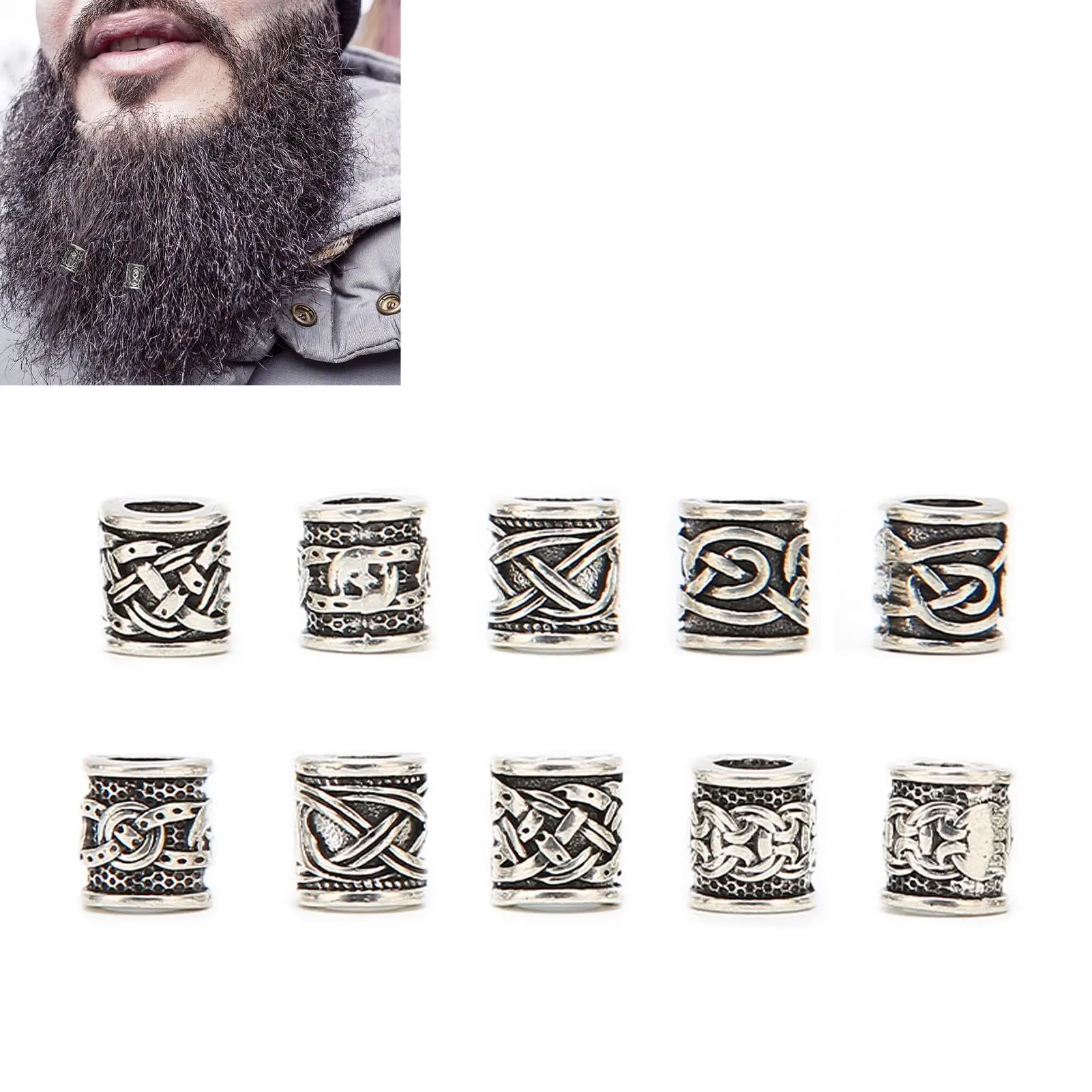 Perles de sang viking pour hommes, dreadlock en alliage nordique antique, accessoires pour cheveux, bracelets et colliers de la présidence, 10 pièces