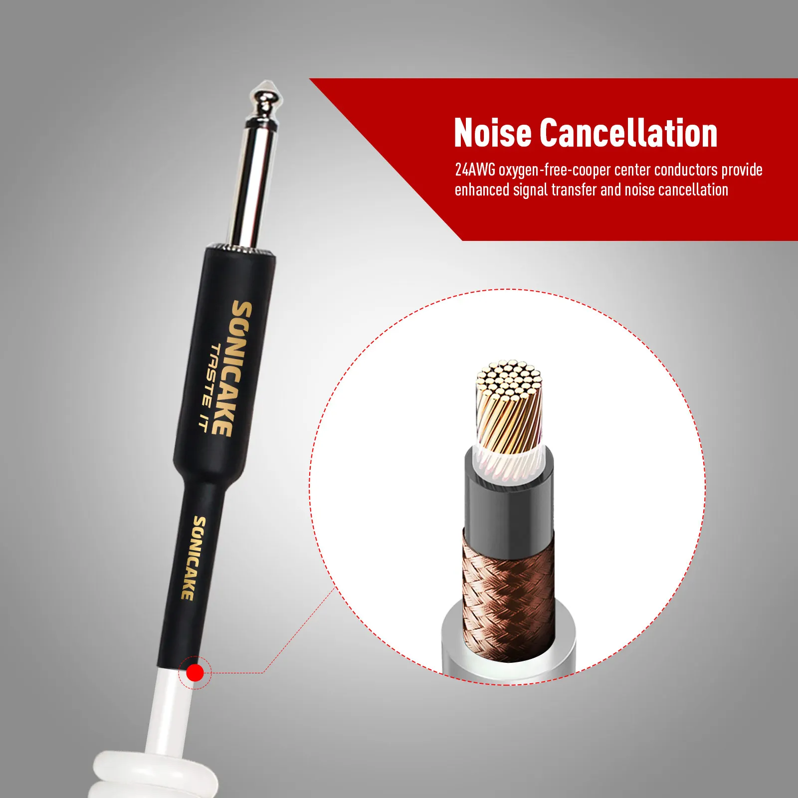 SONICAKE Local Coil Guitar Cable 32Feet/10M Instrument Coiled Curly Cord for Guitar Bass 1/4 inch Right Angle to Straight shipping from US image 3