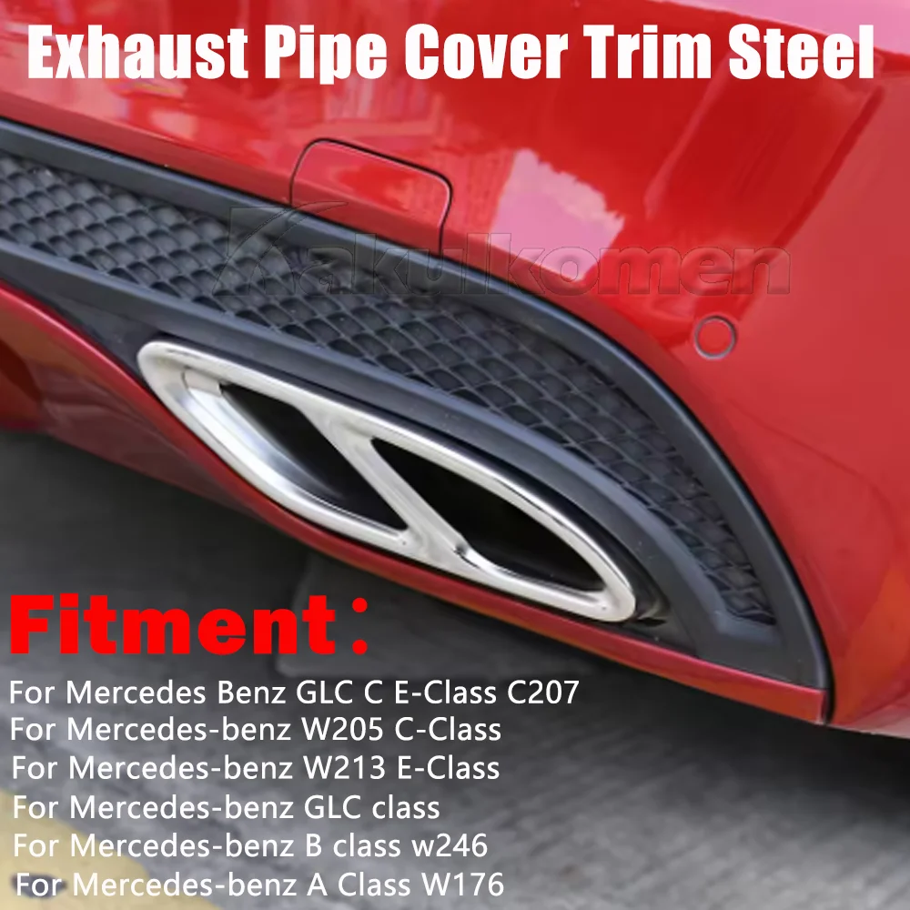 2 Stück silberne Auspuffzierleisten aus Stahl für Mercedes Benz GLC C E-Klasse C207 Coupé 2014-2017 W213 W205 W176 X253 C180 C200 Autoteil – Detail 2