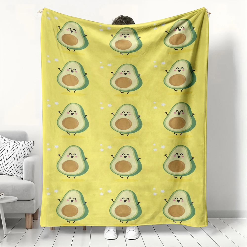 Pastel Avocado Pattern Flannel printed blanket suitable all seasons suitable for living room office sofa and travel 180x250CM